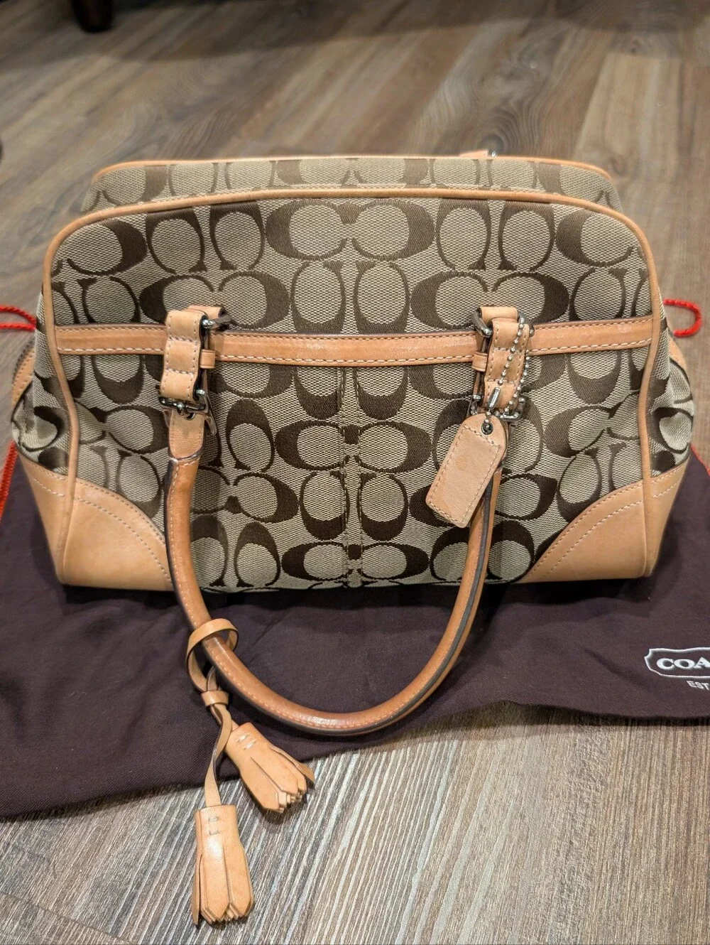 Vintage Coach Signature Canvas Satchel in Khaki/Chestnut